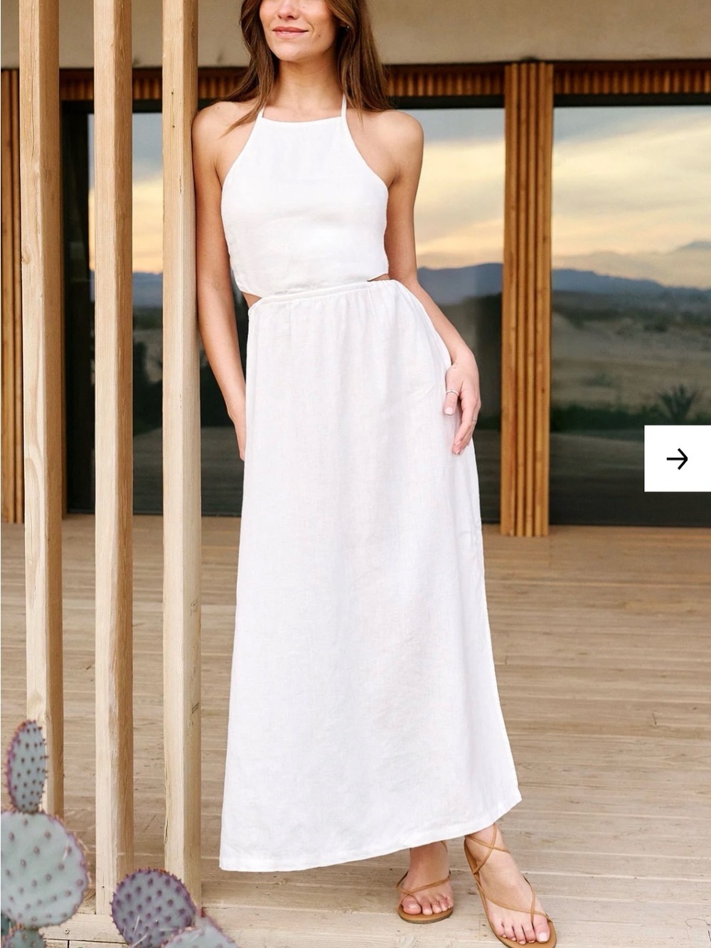 Beyond Yoga Linen White Halter Maxi Dress